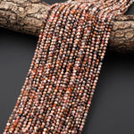 Natural Rhodochrosite Black Iron Matrix 3mm 4mm Faceted Round Beads 15.5" Strand