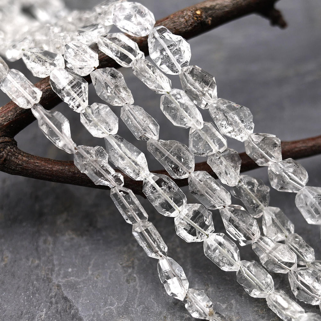 Extremely Rare AAA Grade Super Clear Natural Herkimer Diamond Quartz Flat Vertically Drilled Nugget Beads Double Pointed Quartz 16" Strand