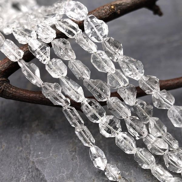 Extremely Rare AAA Grade Super Clear Natural Herkimer Diamond Quartz Flat Vertically Drilled Nugget Beads Double Pointed Quartz 16" Strand