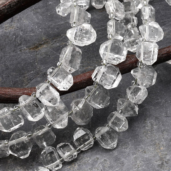 Extremely Rare AAA Grade Super Clear Natural Herkimer Diamond Quartz Top Side Drilled Flat Teardrop Beads Double Pointed Quartz 16" Strand