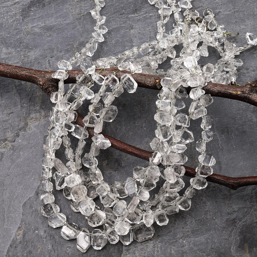 Extremely Rare AAA Grade Super Clear Natural Herkimer Diamond Quartz Top Side Drilled Flat Teardrop Beads Double Pointed Quartz 16" Strand