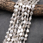 Natural White Irregular Freeform Square Diagonally Drilled Freshwater Pearl 16" Strand