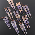 Natural Purple Brecciated Jasper Earring Pair Long Dagger Triangle Cabochon Cab Drilled Matched Beads