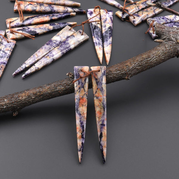 Natural Purple Brecciated Jasper Earring Pair Long Dagger Triangle Cabochon Cab Drilled Matched Beads A17