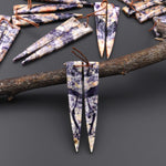 Natural Purple Brecciated Jasper Earring Pair Long Dagger Triangle Cabochon Cab Drilled Matched Beads