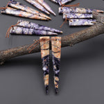 Natural Purple Brecciated Jasper Earring Pair Long Dagger Triangle Cabochon Cab Drilled Matched Beads