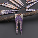 Natural Purple Brecciated Jasper Earring Pair Long Dagger Triangle Cabochon Cab Drilled Matched Beads
