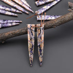 Natural Purple Brecciated Jasper Earring Pair Long Dagger Triangle Cabochon Cab Drilled Matched Beads