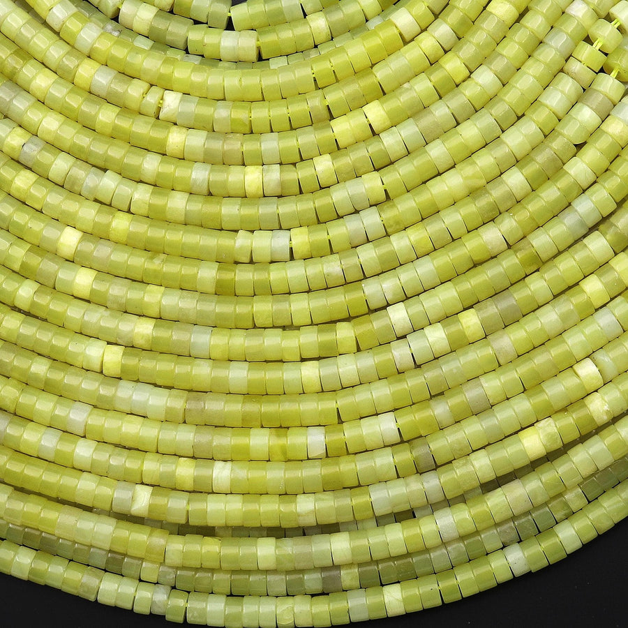 Natural Chartreuse Yellow Green Jade 4mm Heishi Gemstone Beads 15.5" Strand