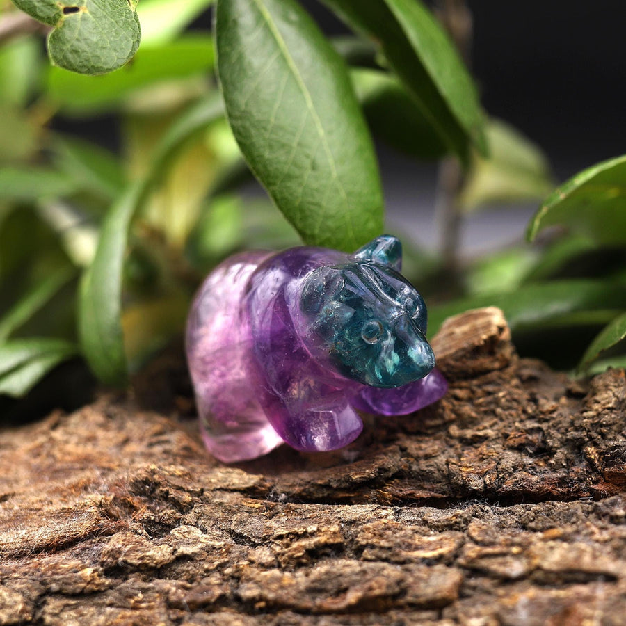 Hand-Carved Natural Fluorite Bear Figurine Crystal Miniature 2" A2