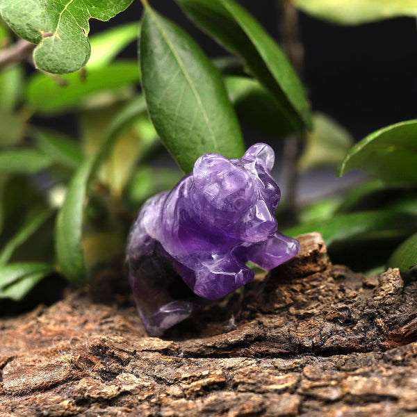 Hand-Carved Natural Purple Amethyst Bear Figurine Crystal Miniature 2" A2