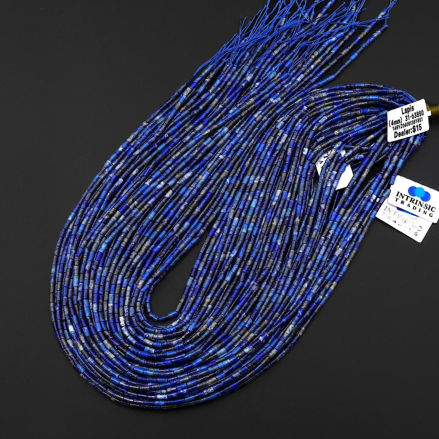 Natural Blue Lapis 4x2mm Small Thin Smooth Spacer Tube Gemstone Beads 15.5" Strand
