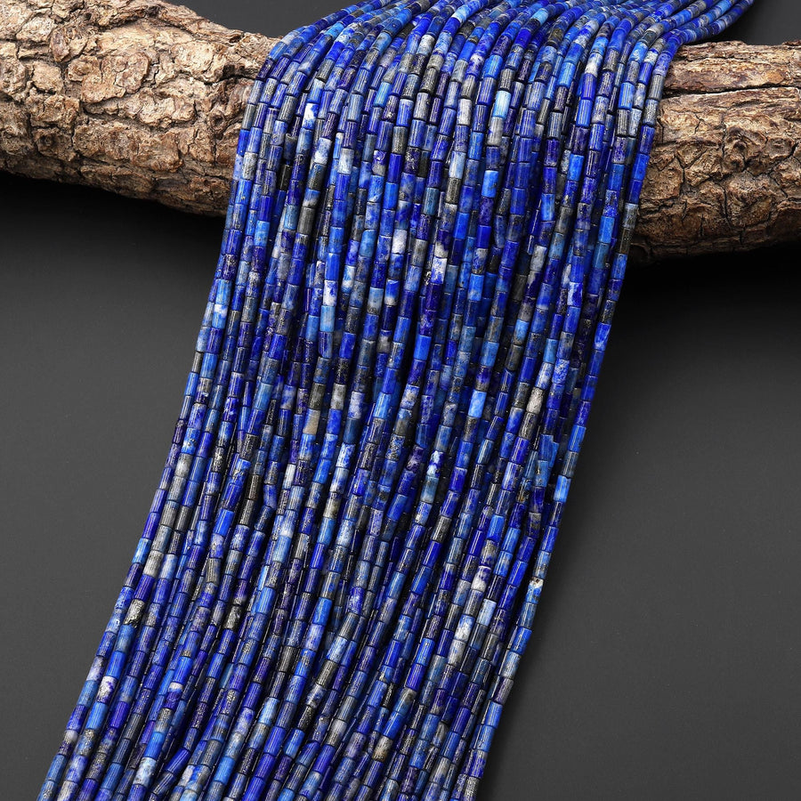 Natural Blue Lapis 4x2mm Small Thin Smooth Spacer Tube Gemstone Beads 15.5" Strand