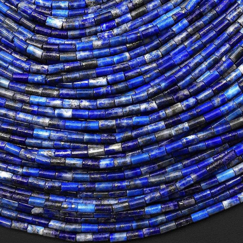 Natural Blue Lapis 4x2mm Small Thin Smooth Spacer Tube Gemstone Beads 15.5" Strand
