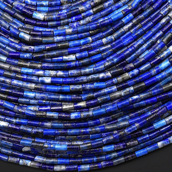 Natural Blue Lapis 4x2mm Small Thin Smooth Spacer Tube Gemstone Beads 15.5" Strand