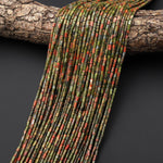 Natural Unakite 4x2mm Small Thin Smooth Spacer Tube Gemstone Beads 15.5" Strand