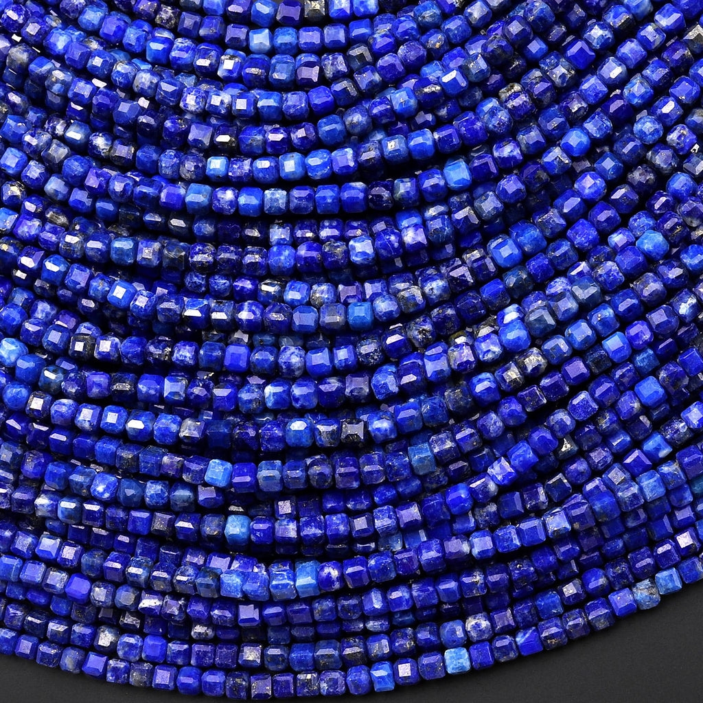 Natural Blue Lapis Faceted 2mm Cube Gemstone Beads 15.5" Strand