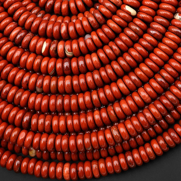 AAA Natural Red Jasper 6mm Smooth Thin Rondelle Beads 15.5" Strand