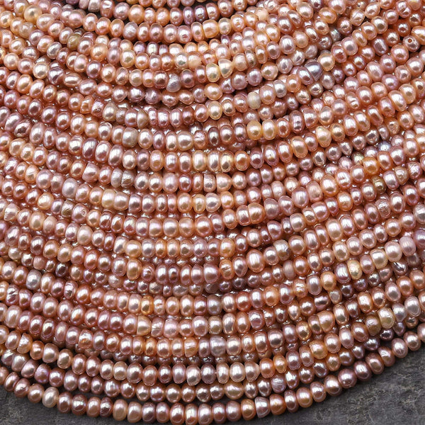 Small Iridescent Natural Pink Peach Freshwater Pearl Rondelle 3mm 15.5" Strand
