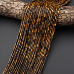 AAA Natural Tiger's Eye 4x2mm Small Thin Smooth Spacer Tube Beads 15.5" Strand