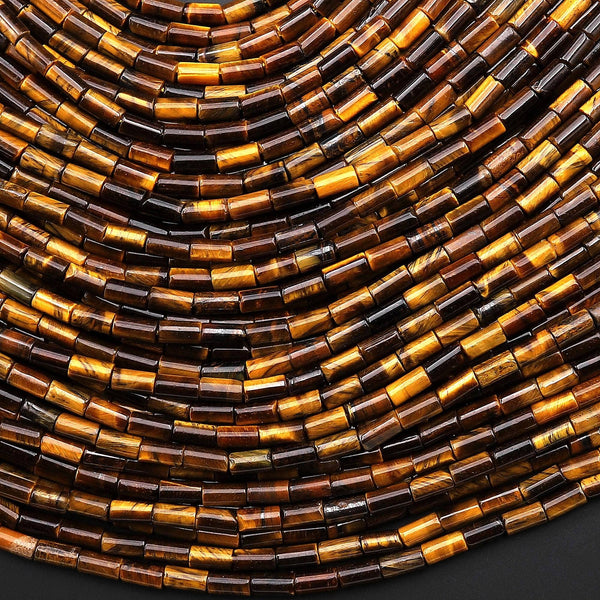 AAA Natural Tiger's Eye 4x2mm Small Thin Smooth Spacer Tube Beads 15.5" Strand