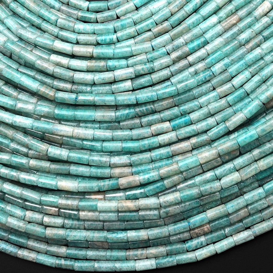 Natural Peruvian Amazonite 4x2mm Small Thin Smooth Spacer Tube Beads 15.5" Strand