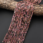 Natural Pink Rhodonite 4x2mm Small Thin Smooth Spacer Tube Beads 15.5" Strand
