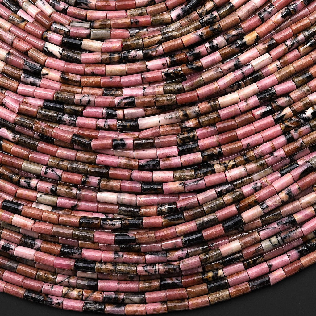 Natural Pink Rhodonite 4x2mm Small Thin Smooth Spacer Tube Beads 15.5" Strand