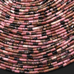 Natural Pink Rhodonite 4x2mm Small Thin Smooth Spacer Tube Beads 15.5" Strand