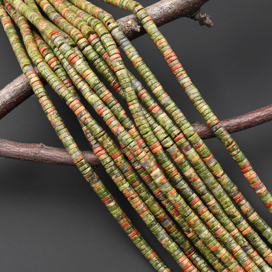 AAA Natural Unakite 4mm Heishi Thin Rondelle Beads 15.5" Strand