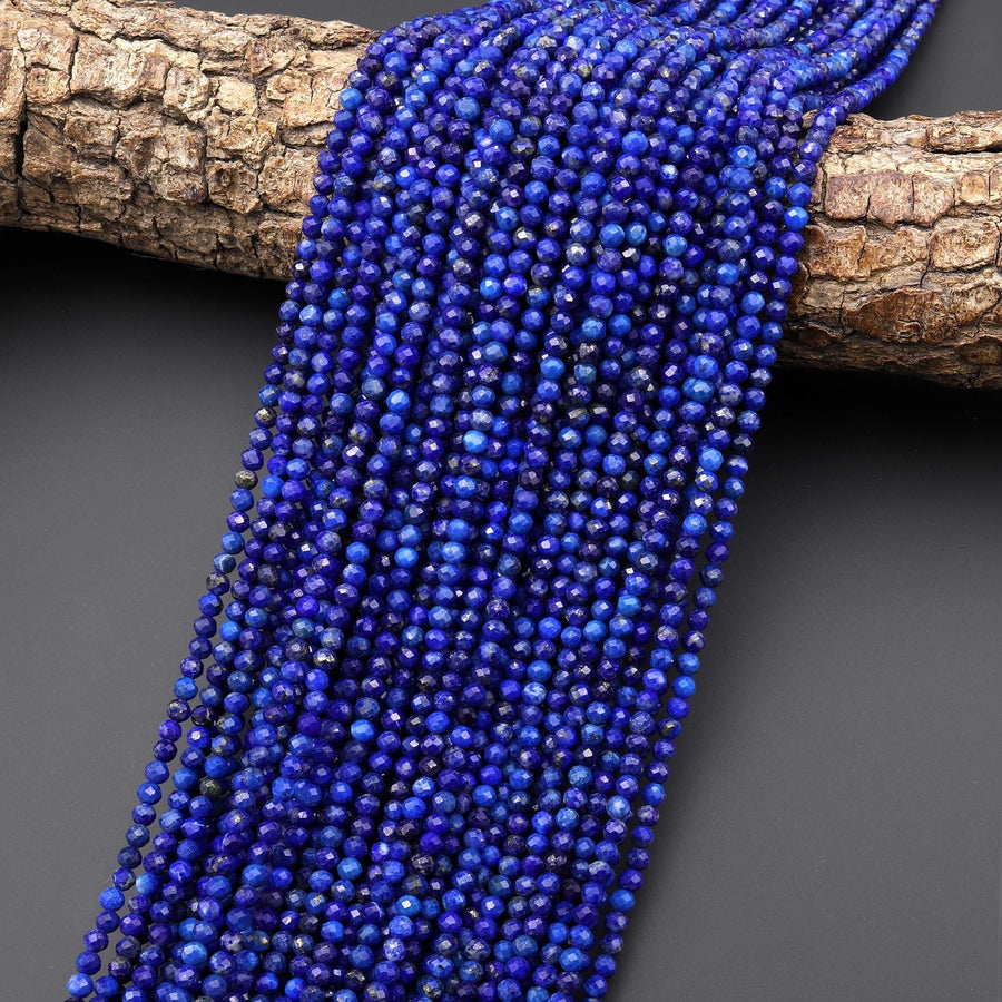 Faceted Natural Blue Lapis 3mm Round Beads Gemstone 15.5" Strand