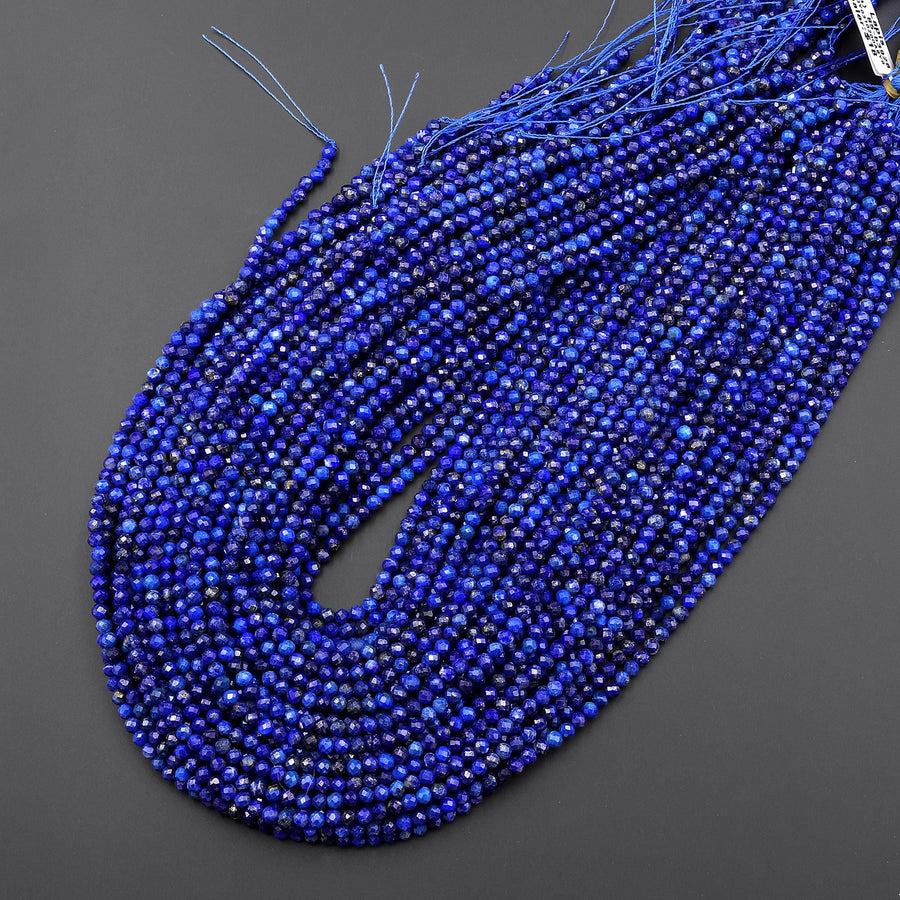 Faceted Natural Blue Lapis 3mm Round Beads Gemstone 15.5" Strand