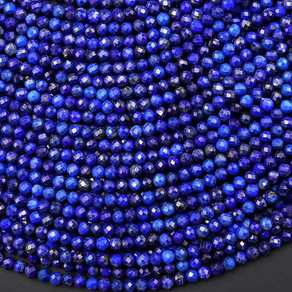 Faceted Natural Blue Lapis 3mm Round Beads Gemstone 15.5" Strand