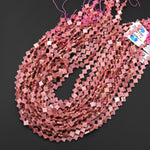 4 Four Leaf Clover Beads Natural Pink Petrified Rhodonite 7mm 10mm Hand Carved Flower Gemstone 15.5" Strand
