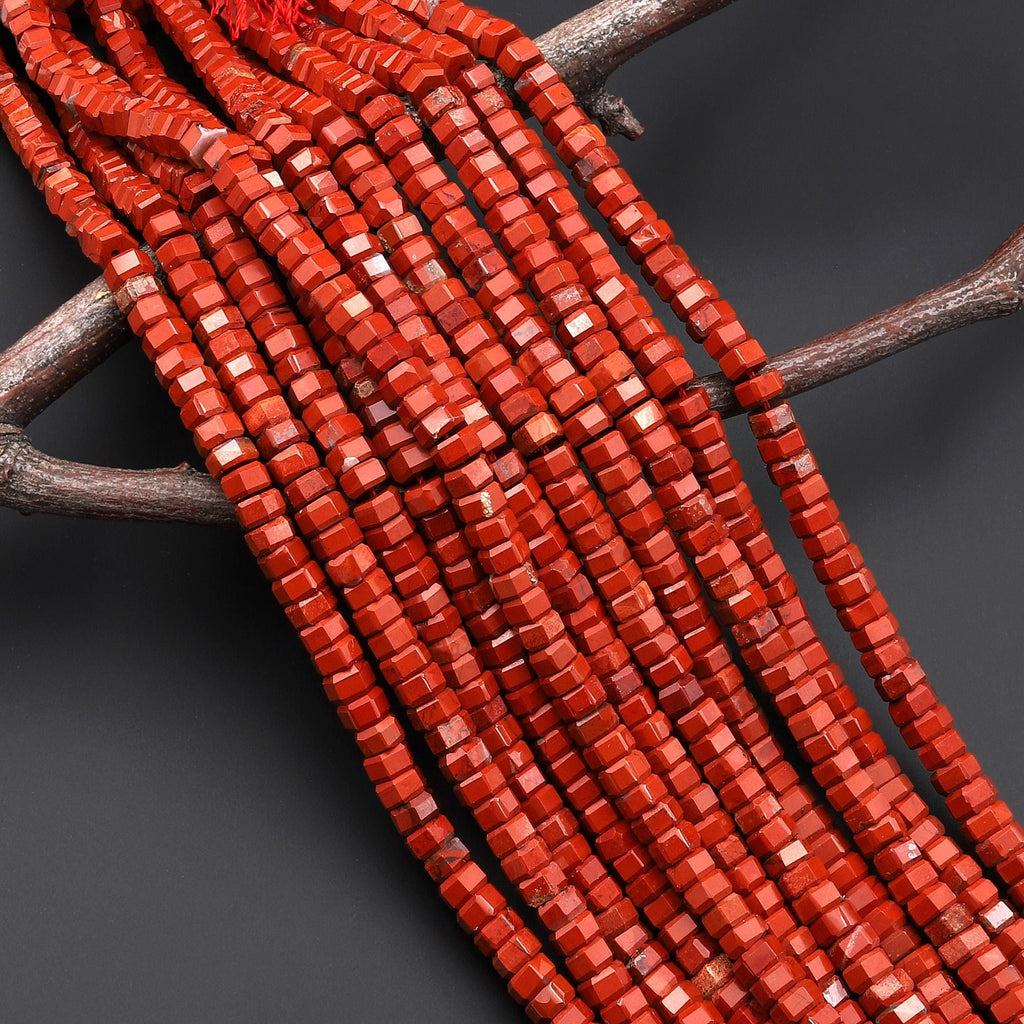 AAA Faceted Natural Red Jasper Beads 6mm hexagon Heishi Rondelle 15.5" Strand