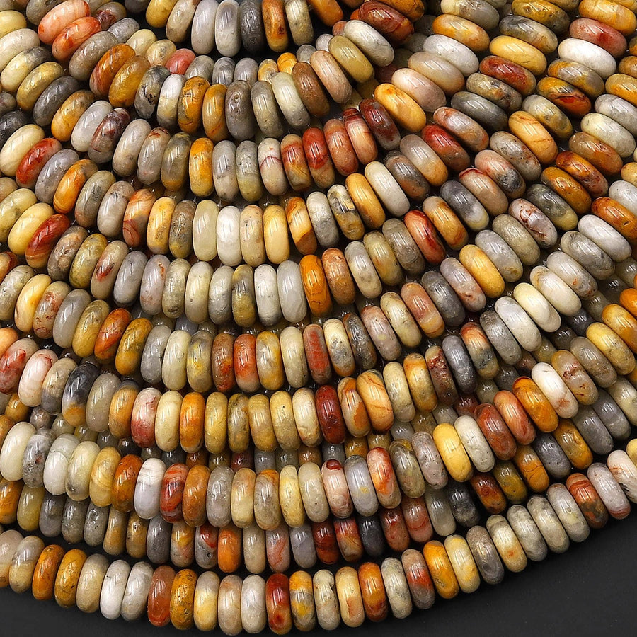 Natural Yellow Crazy Lace Agate Thin Rondelle 6mm Gemstone Beads 15.5" Strand