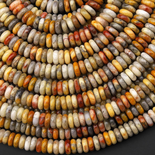 Natural Yellow Crazy Lace Agate Thin Rondelle 6mm Gemstone Beads 15.5" Strand