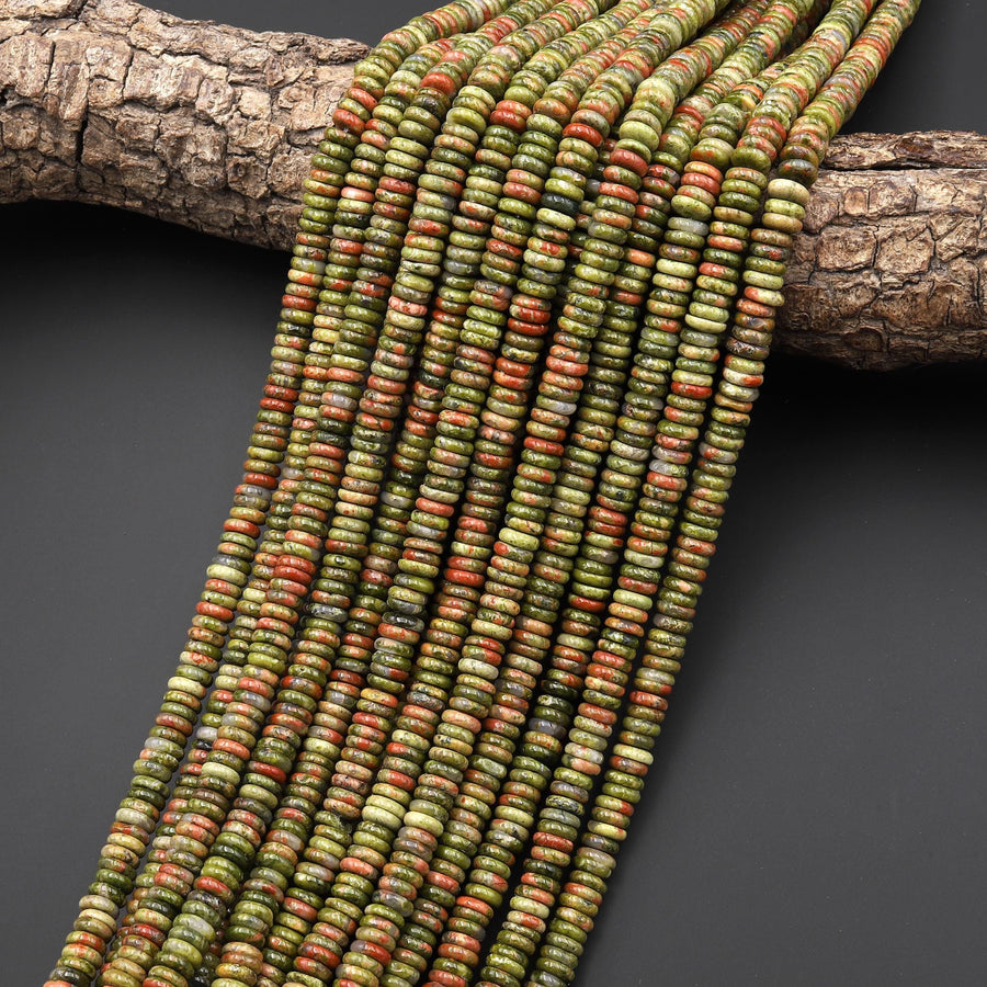 Natural Unakite Thin Rondelle 6mm Gemstone Beads 15.5" Strand