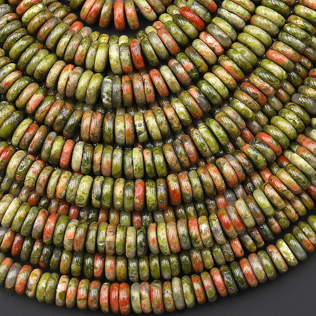 Natural Unakite Thin Rondelle 6mm Gemstone Beads 15.5" Strand