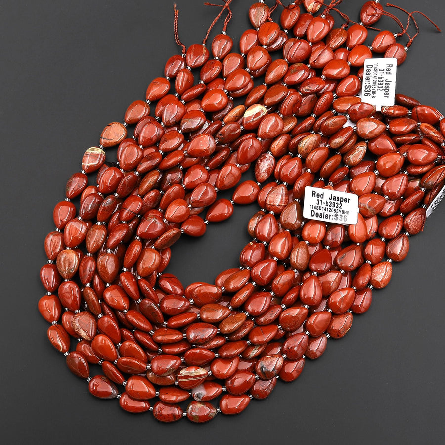 Natural Red Jasper Teardrop Beads Vertically Drilled 10x14mm Gemstone 15.5" Strand