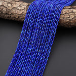 AAA Faceted Natural Blue Lapis Lazuli Round Beads 2mm 3mm Laser Diamond Cut Gemstone 15.5" Strand