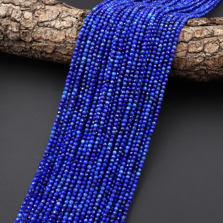 AAA Faceted Natural Blue Lapis Lazuli Round Beads 2mm 3mm Laser Diamond Cut Gemstone 15.5" Strand