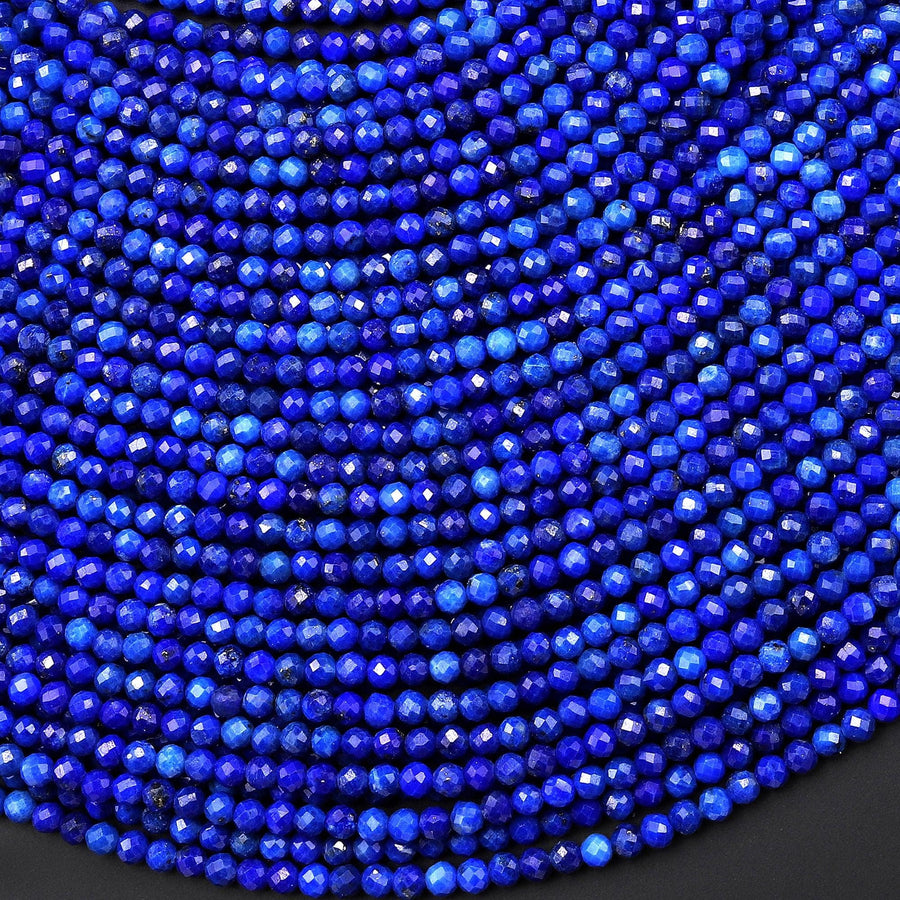 AAA Faceted Natural Blue Lapis Lazuli Round Beads 2mm 3mm Laser Diamond Cut Gemstone 15.5" Strand