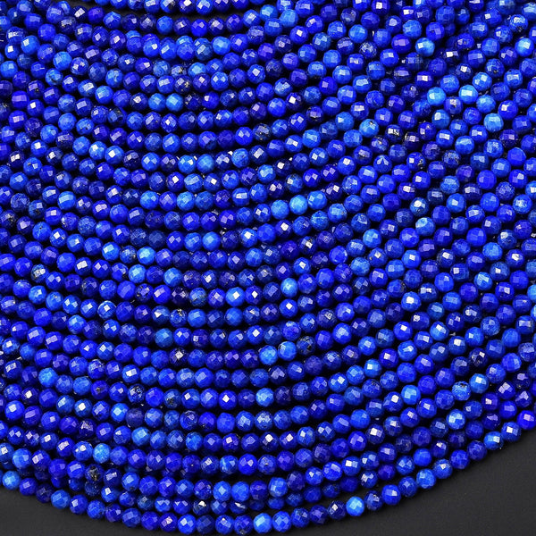 AAA Faceted Natural Blue Lapis Lazuli Round Beads 2mm 3mm Laser Diamond Cut Gemstone 15.5" Strand