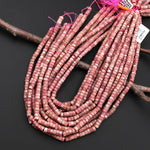 AAA Faceted Natural Pink Petrified Rhodonite Beads 6mm hexagon Heishi Rondelle 15.5" Strand