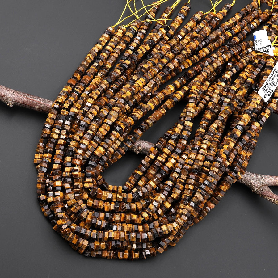 AAA Faceted Natural Tiger's Eye Beads 6mm hexagon Heishi Rondelle 15.5" Strand