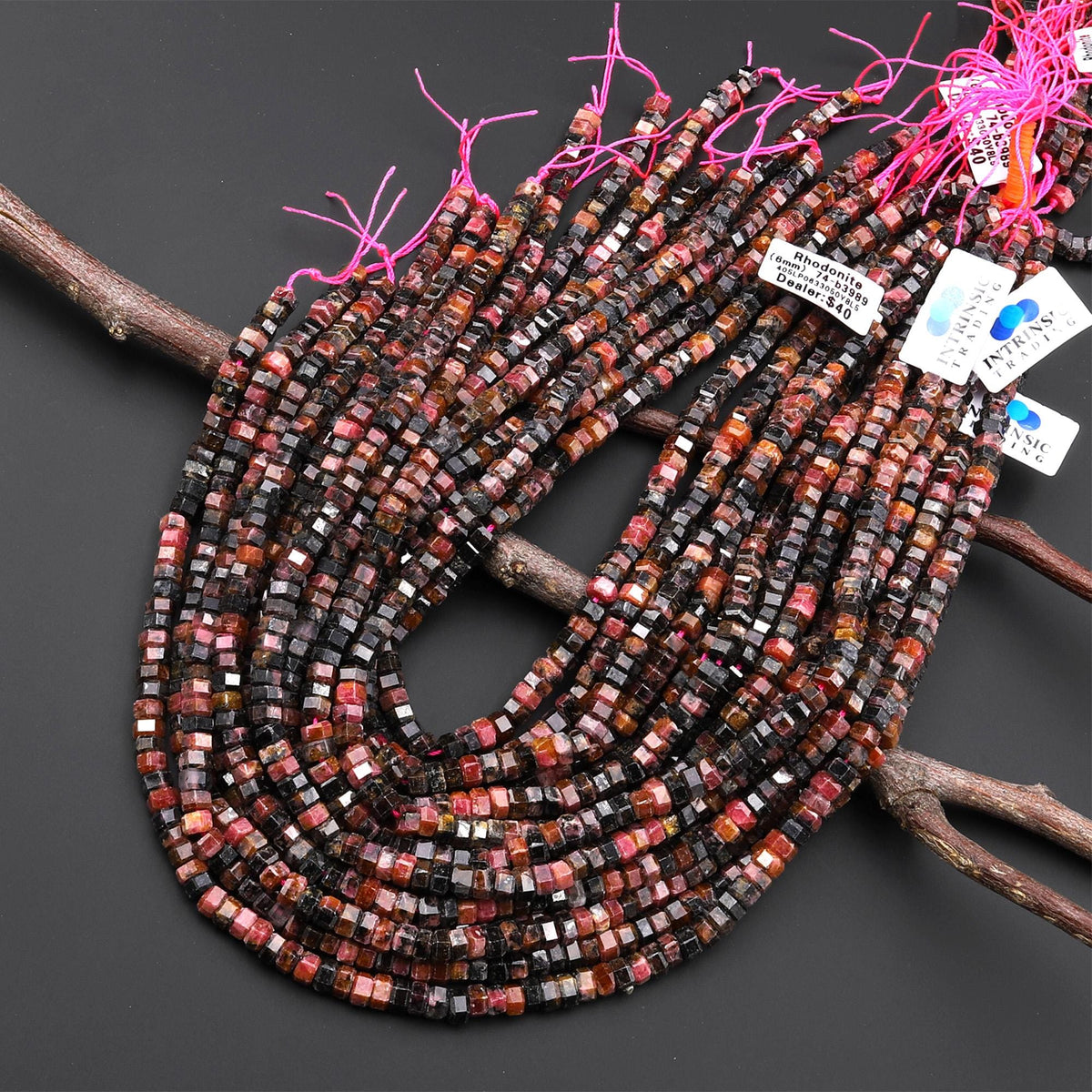 AAA Faceted Natural Orange Red Rhodonite Beads 6mm hexagon Heishi Rond ...