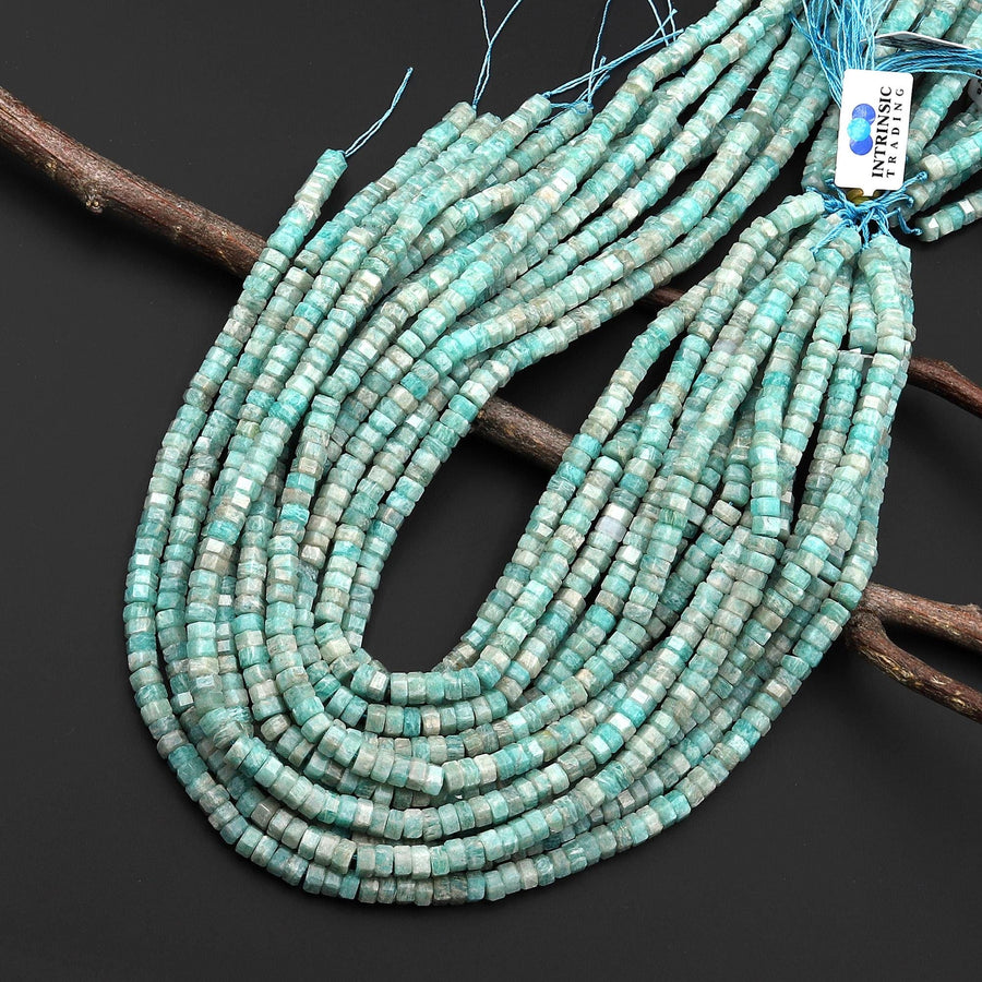 AAA Faceted Natural Peruvian Amazonite Beads 6mm hexagon Heishi Rondelle 15.5" Strand