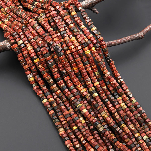 AAA Faceted Natural Red Creek Jasper Beads 6mm hexagon Heishi Rondelle 15.5" Strand