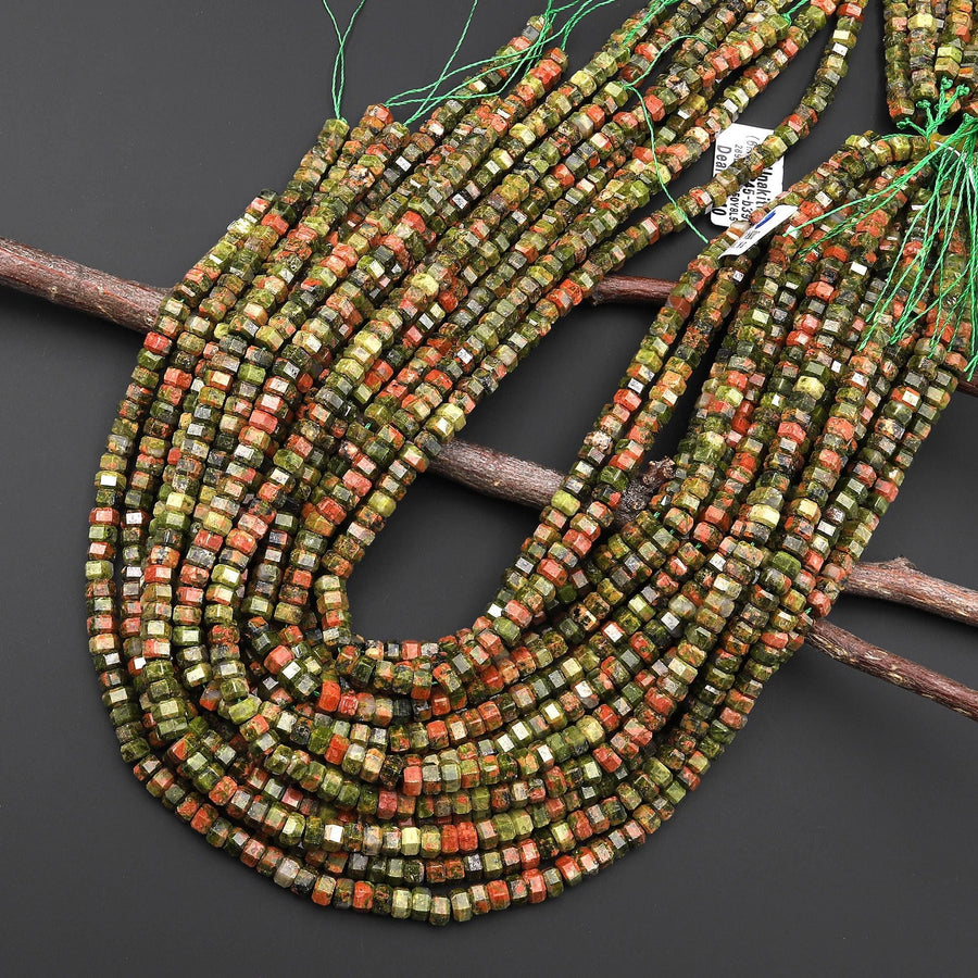 AAA Faceted Natural Unakite Beads 6mm hexagon Heishi Rondelle 15.5" Strand